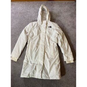 The North Face Womens Hooded White Midi Coat Winter Jacket Medium